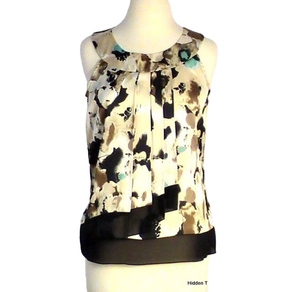 New Directions Petite Sleeveless Top Pleated Layered‎ Beige Black Teal Brown PS - Picture 1 of 6